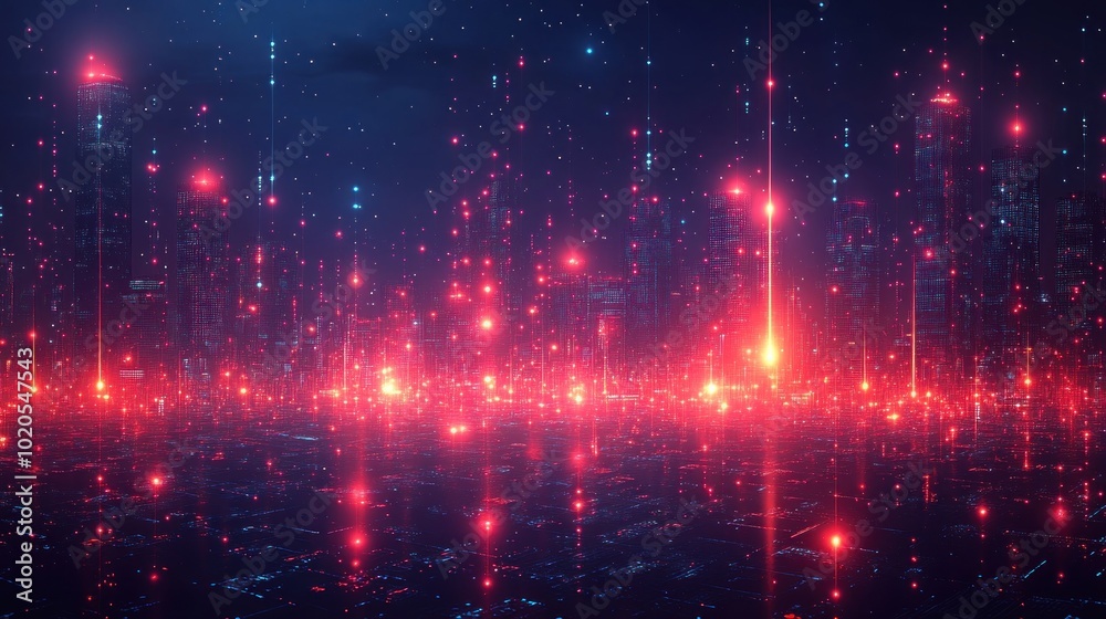 Obraz premium Futuristic Cityscape with Red Lights