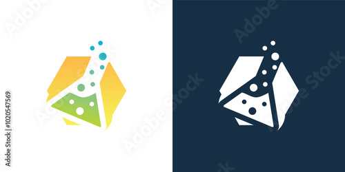 Laboratory beaker logo. Lab flask logo.