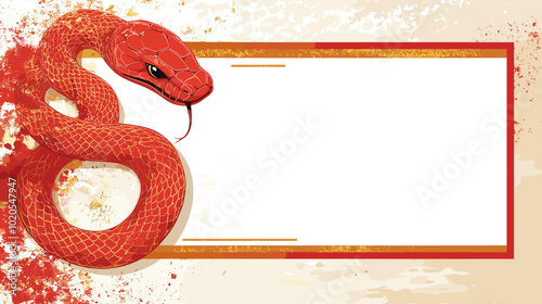 Chinese new year 2025 year of the Snake banner template. Red Snake illustration and design. Red traditional Chinese vector designs with snakes. Lunar new year concept, geometric modern vector design