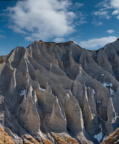 Russia, the Far East, the Kuril Islands. One of the main attractions of Iturup Island is the destructive pumice mountains on the coast of the Sea of Okhotsk.