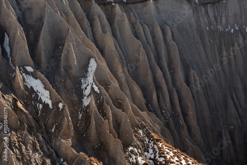 Russia, the Far East, the Kuril Islands. One of the main attractions of Iturup Island is the destructive pumice mountains on the coast of the Sea of Okhotsk. photo