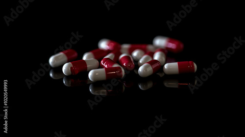 Red and White Capsules on a Black Surface