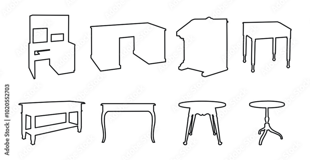 Fototapeta premium Sketch of tables of different shapes, silhouettes of a piece of furniture