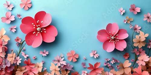 Cherry Blossom Wallpaper with Pink Petals, Pastel Shades, and Blue Backdrop, and Bl photo