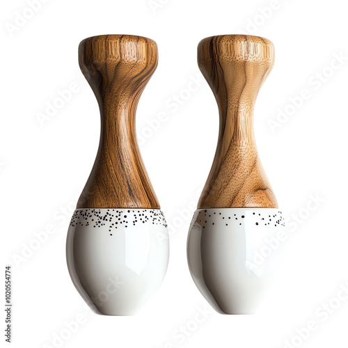 Wooden pepper mills, white isolate background photo