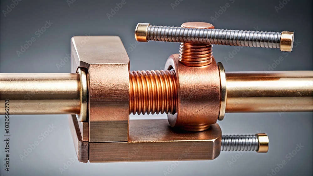 Forced perspective copper pipe in a vice ready for threading Forced perspective copper pipe in a vice ready for threading