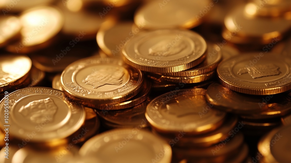 A Close Up View of Shiny Gold Coins Stacked Together A Close Up View of Shiny Gold Coins Stacked Together