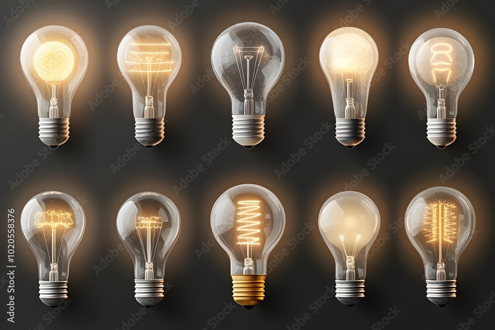 Comprehensive Collection of Iconic 3D Light Bulb Objects in Minimal Cartoon Style on Transparent Comprehensive Collection of Iconic 3D Light Bulb Objects in Minimal Cartoon Style on Transparent