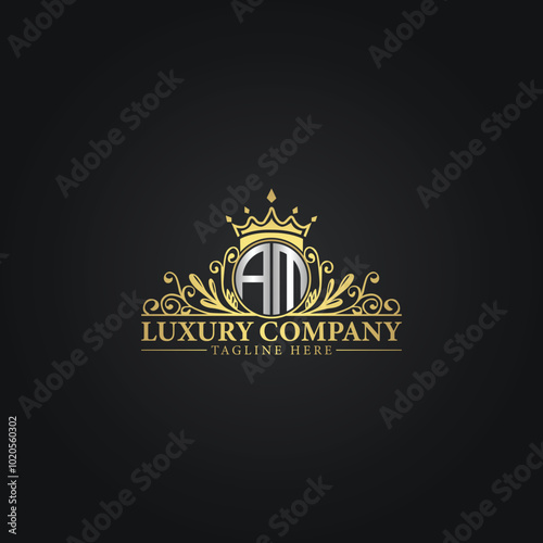 Luxury Crown Logo with Elegant Flourishes and Monogram