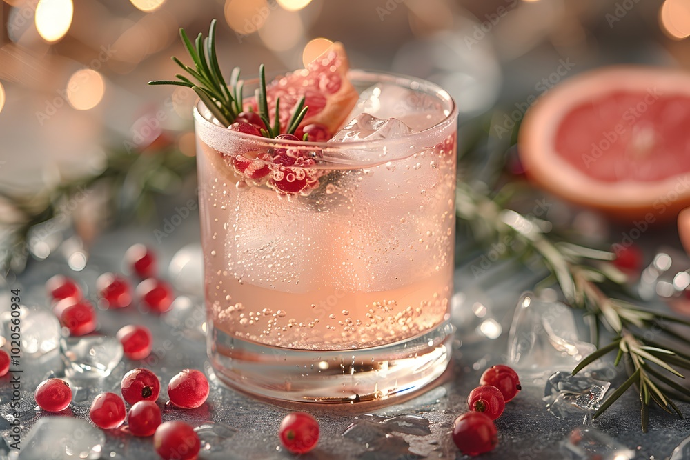 Festive Holiday Cocktail with Grapefruit, Pomegranate, and Rosemary for Seasonal Celebrations Festive Holiday Cocktail with Grapefruit, Pomegranate, and Rosemary for Seasonal Celebrations