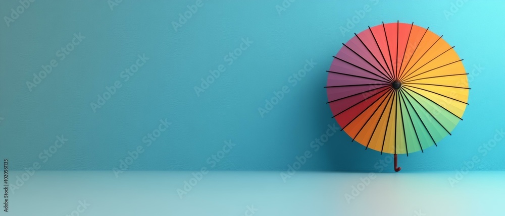 Vibrant Rainbow Umbrella on a Beach Vibrant Rainbow Umbrella on a Beach