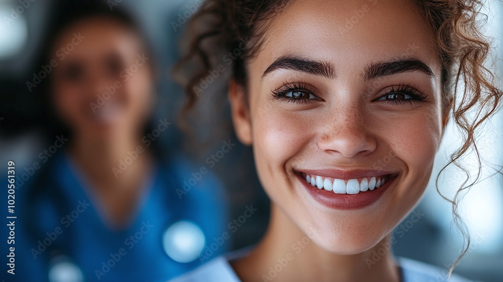 beautiful female healthcare students and professional caregivers smiling confidently at the camera embodying the spirit of care and compassion in a hospital or medical training environment