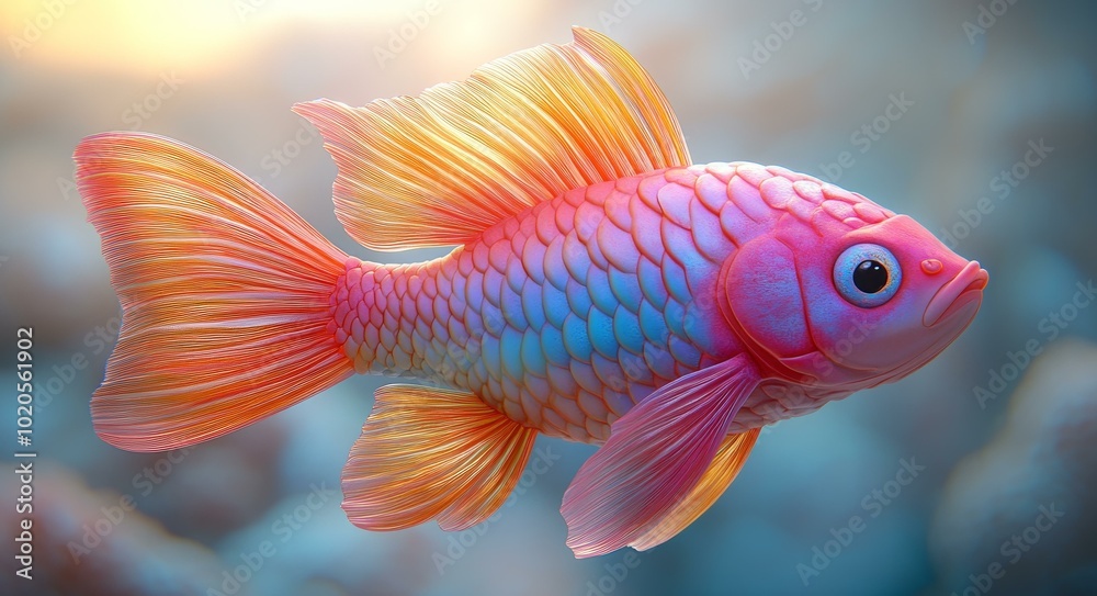 Stunning Pink Fish Swimming in Water, Digital Art Stunning Pink Fish Swimming in Water, Digital Art