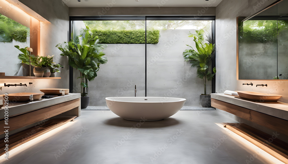Fototapeta premium Tranquil Modern Spa with Minimalist Design and Serene Garden Views