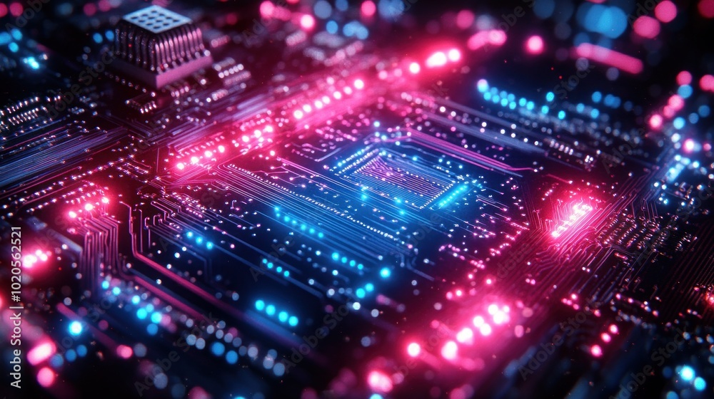 Circuit Board with Glowing Lights Circuit Board with Glowing Lights