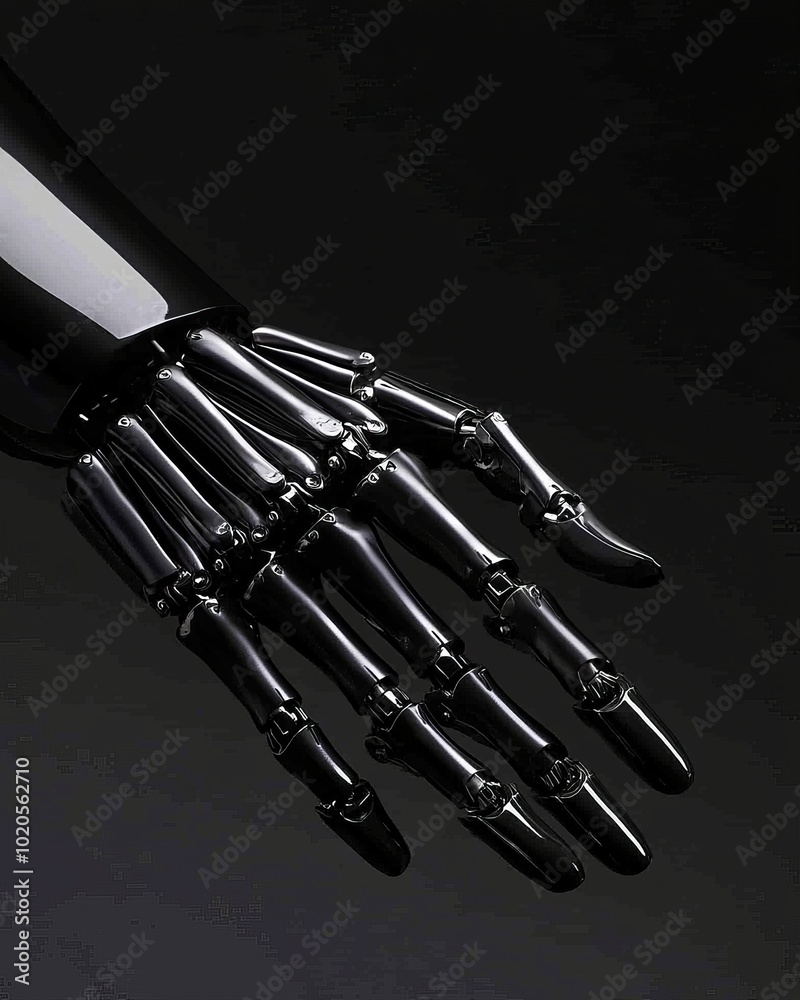 Close-up of a robotic hand, showcasing intricate mechanical details against a black background, illustrating advanced technology. Close-up of a robotic hand, showcasing intricate mechanical details against a black background, illustrating advanced technology.