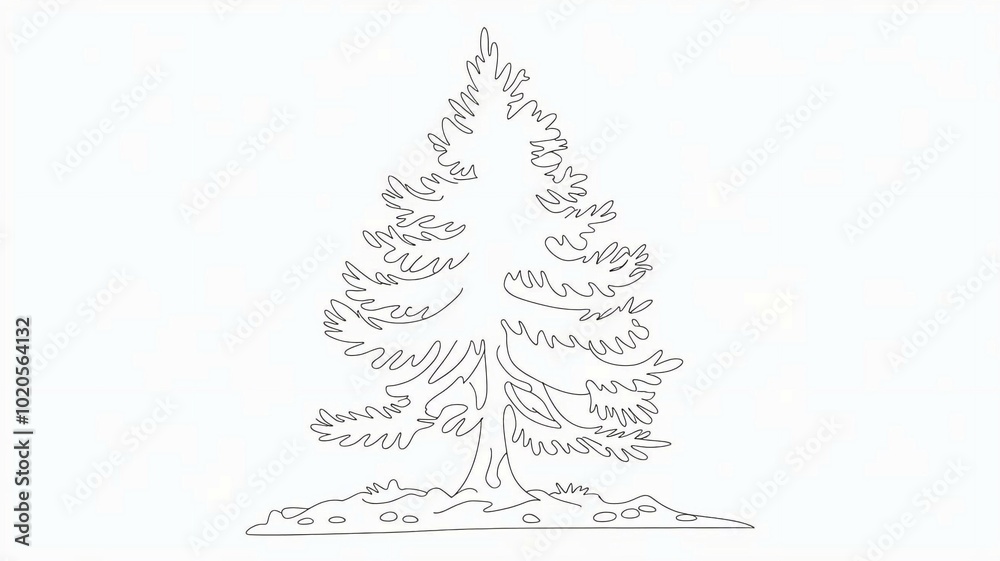 Obraz premium cedar tree outline coloring book page line art drawing