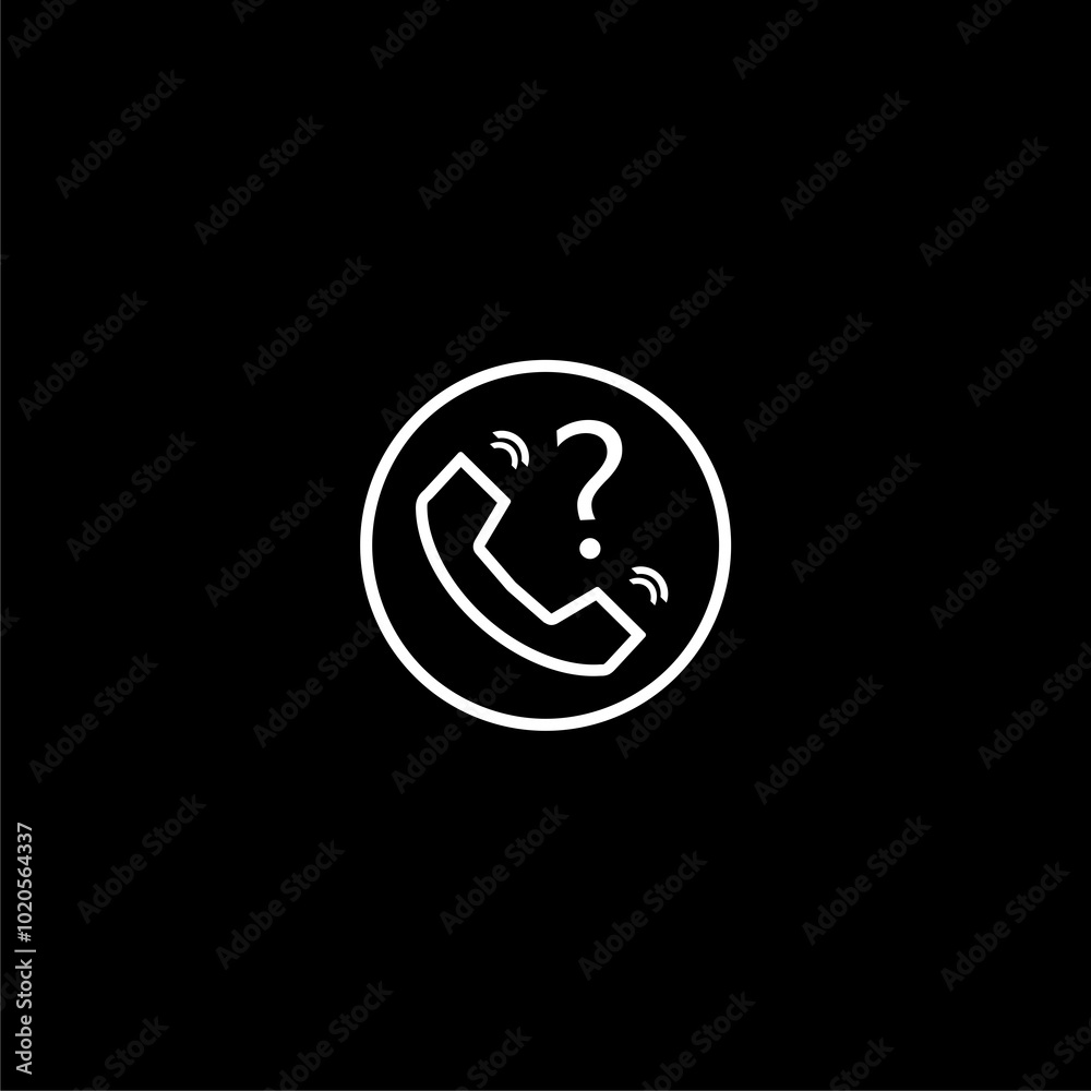 Phone and question marks icon isolated on black background. Phone and question marks icon isolated on black background.