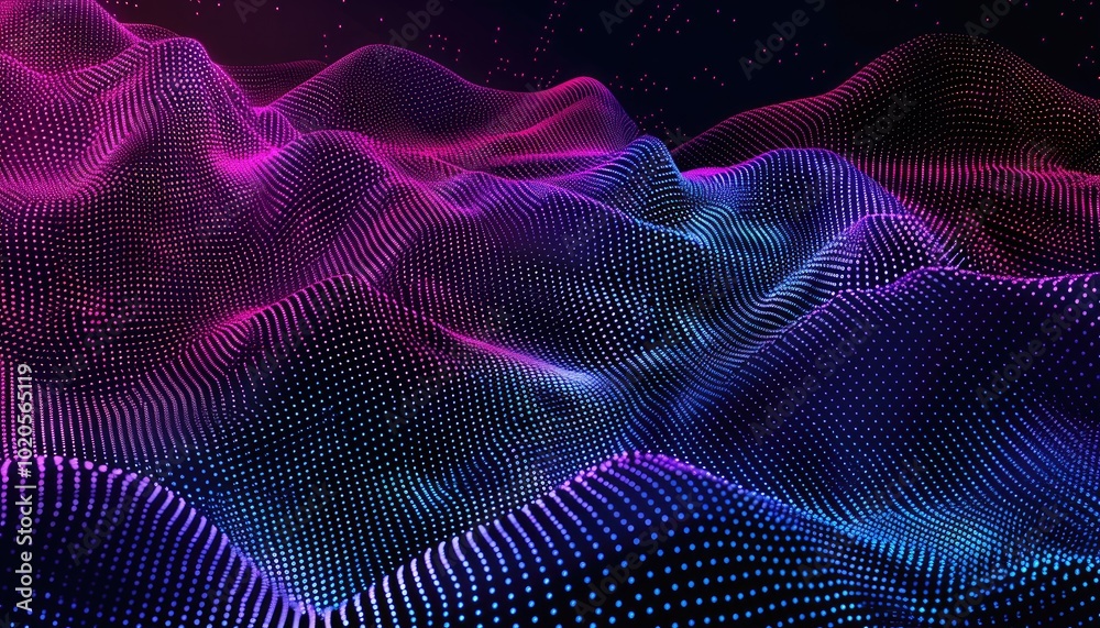 Abstract Wavy Landscape of Pink and Blue Lights