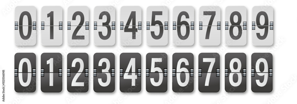 Countdown timer with different numbers isolated on background. Clock counter art design. Graphic mechanical scoreboard panel element Countdown timer with different numbers isolated on background. Clock counter art design. Graphic mechanical scoreboard panel element