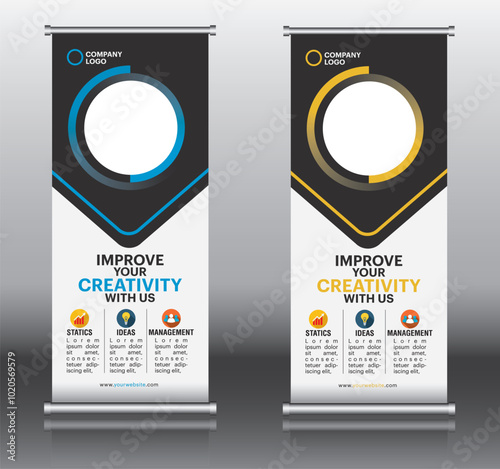 Roll up banner design background template for artworks, backgrounds, business