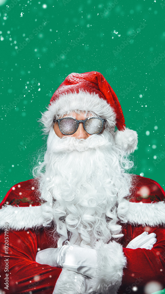 Attractive, cool, smiling Cool Santa Claus - Positive Christmas or New Year concept. High vertical poster. Attractive, cool, smiling Cool Santa Claus - Positive Christmas or New Year concept. High vertical poster.