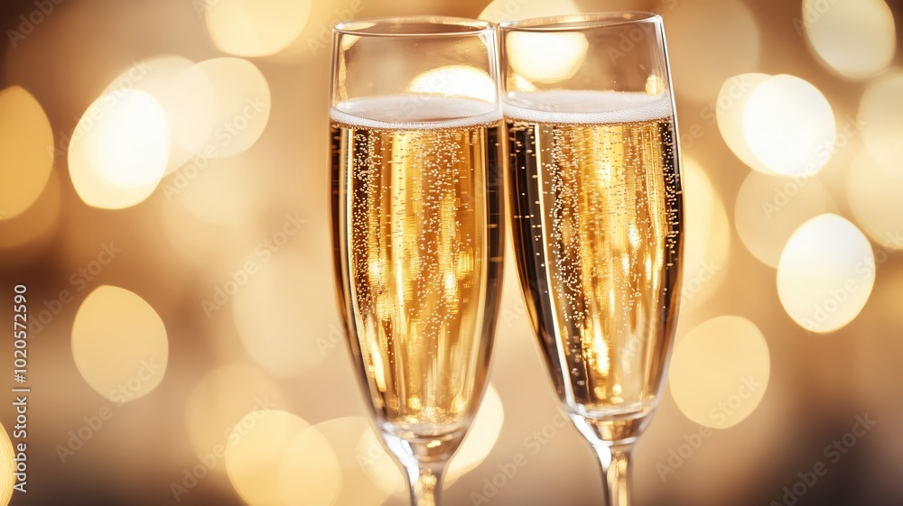 Glowing Champagne Glasses in a Festive, Bokeh-lit Setting - Made with Generative AI Glowing Champagne Glasses in a Festive, Bokeh-lit Setting - Made with Generative AI