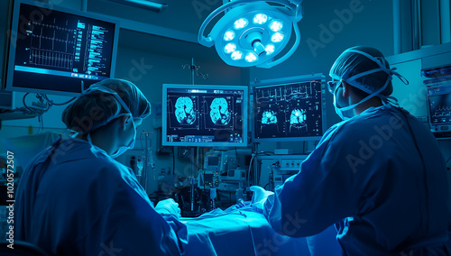 Surgeons Performing a Critical Operation in a High-Tech Surgical Room