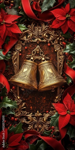 christmas bells on red background