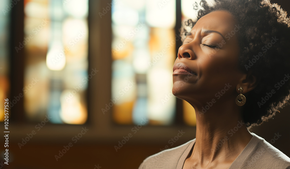 Peaceful Moment of Reflection and Prayer in a Church with Sunlight Shining Through Stained Glass Peaceful Moment of Reflection and Prayer in a Church with Sunlight Shining Through Stained Glass