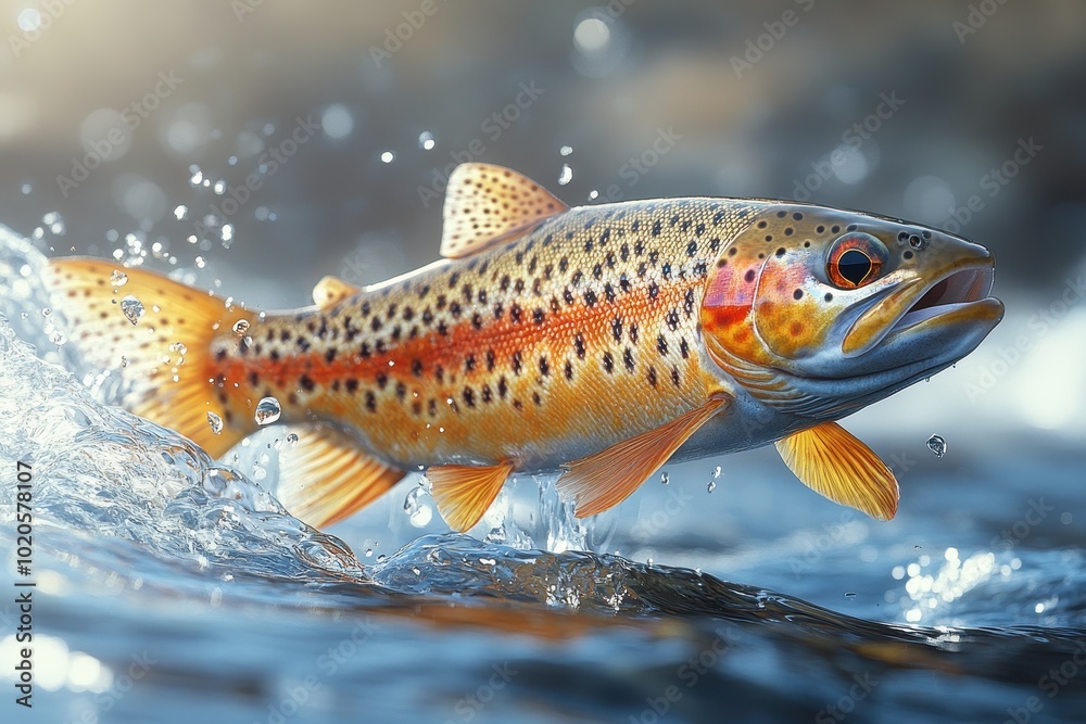 Realistic Photograph of a Rainbow Trout Jumping Out of the Water

