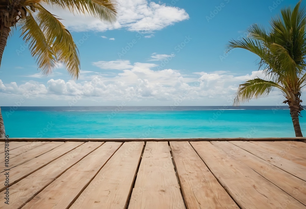 A wooden pier stretches into a turquoise ocean under a clear blue sky. A wooden pier stretches into a turquoise ocean under a clear blue sky.