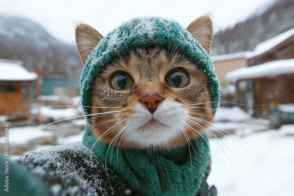 custom made wallpaper toronto digitalcat takes a selfie in ski resort, holiday, travel,winter