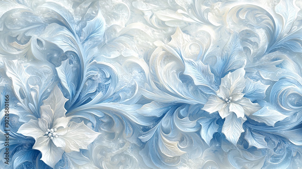 Frosty Serenity - Close up of Frosted Christmas Wallpaper with Icy Blue Tones and Swirling Patterns Frosty Serenity - Close up of Frosted Christmas Wallpaper with Icy Blue Tones and Swirling Patterns