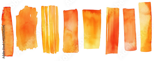 A collection of hand-drawn orange watercolor stripes in various shapes and textures photo