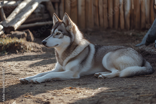 Siberian Huskie dog in garden. High quality photo