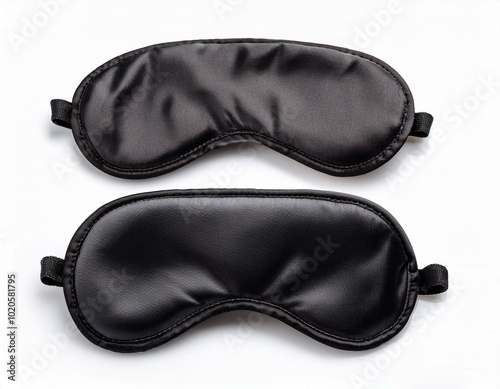 Black sleeping eye masks set, isolated on white background