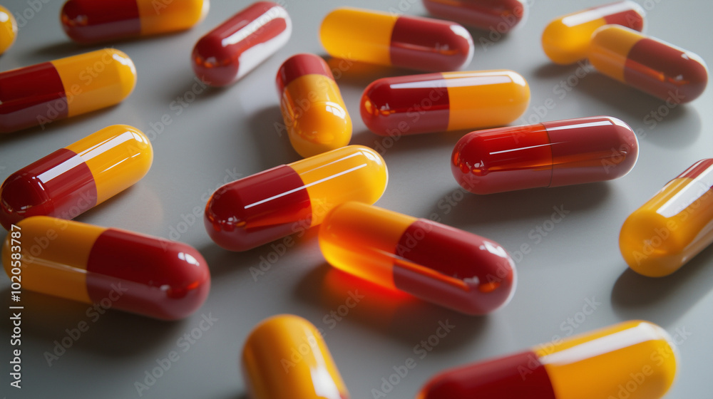 Red and Yellow Capsules on White Surface Red and Yellow Capsules on White Surface