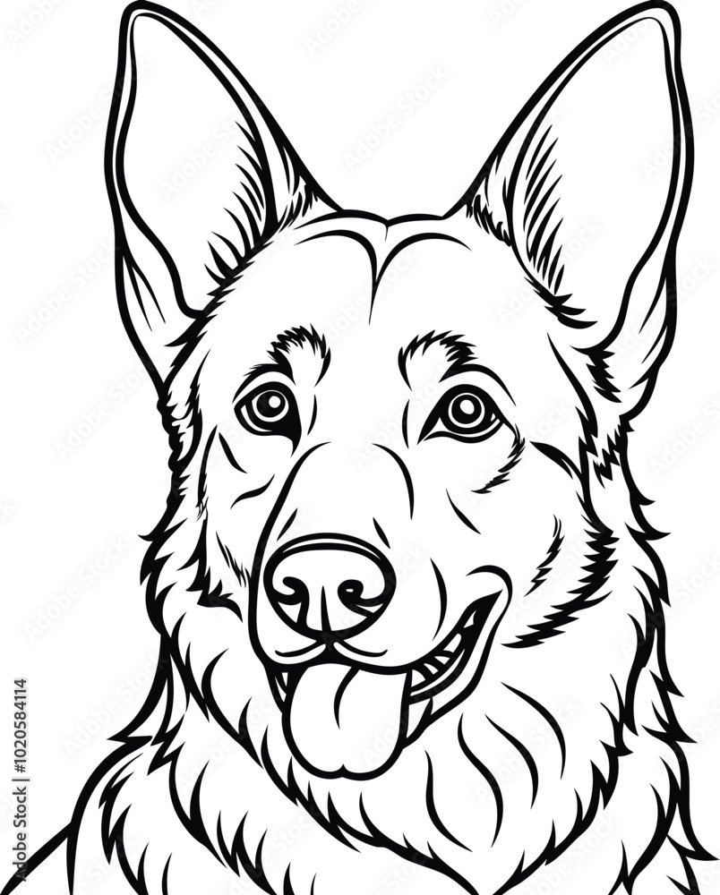 German Shepherd Dog Line art Contour vector illustration Continuous line drawing. German Shepherd Dog Line art Contour vector illustration Continuous line drawing.