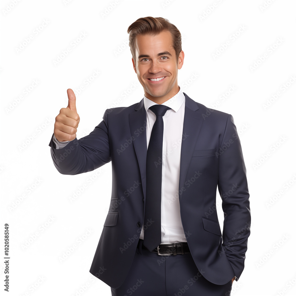 Confident businessman giving thumbs up in a suit.. Confident businessman giving thumbs up in a suit..