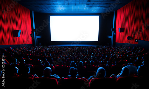 Wallpaper Mural Packed Movie Theater Audience Watching a Film on a Large Blank Screen Torontodigital.ca