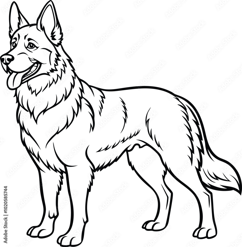 Fototapeta premium German Shepherd Dog Line art Contour vector illustration Continuous line drawing.