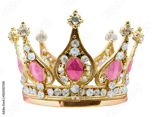 Elegant Gold Crown With Pink and White Stones. Generative AI photo