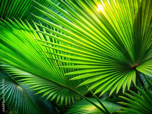 Discover the beauty of macro photography highlighting lush palm leaves, capturing the delicate intricacies of nature's patterns and vibrant textures in stunning detail.