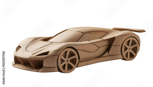 Wooden Supercar Model on a Blueprint, Close Up photo