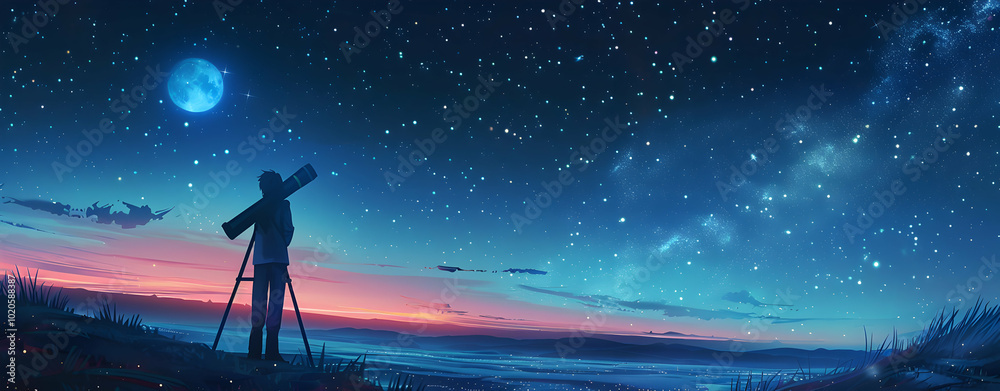 Obraz premium Stargazing: Telescope Silhouetted by a Beautiful Night Sky 