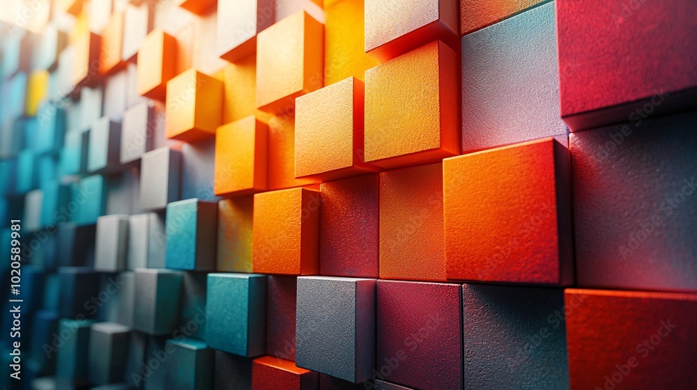 Fototapeta premium Cubic Illusion: Close-Up of Vibrant 3D Cube Wallpaper with Playful Shadows