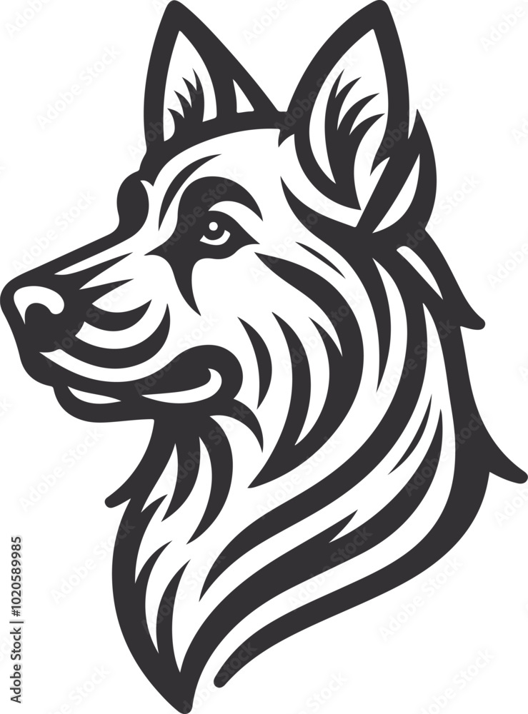 Obraz premium German shepherd dog in different poses on a white background objects silhouette illustration.