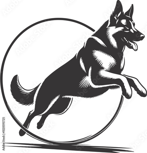 German shepherd dog in different poses on a white background objects silhouette illustration.