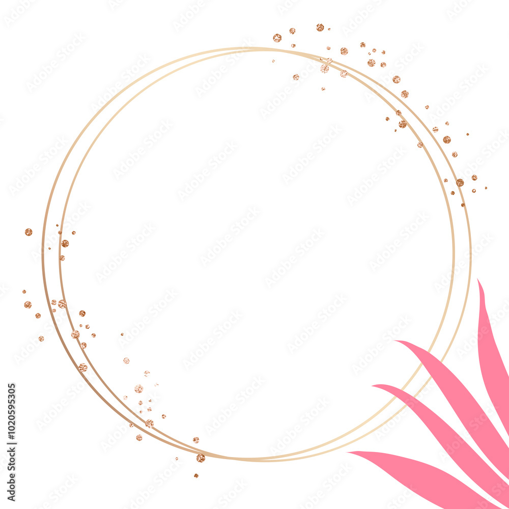 Naklejka premium PNG frame round gold circle with pink leaves